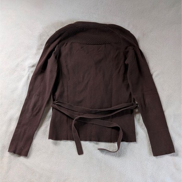 Vintage Tommy Hilfiger Tied Cardigan Sweater Women's Medium Brown Henley - Picture 3 of 8